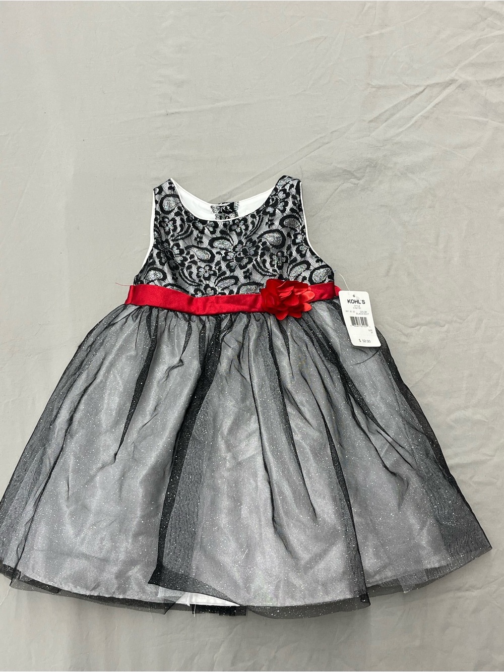 Kohl's Black Lace and Red Sash Tulle Party Dress for Girls Size 4T New with Tags